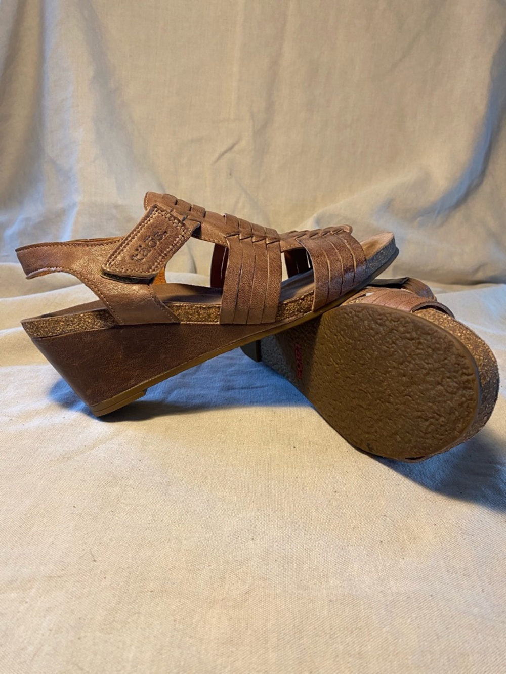 Taos Sandals Womens 8.5 Casual Strappy Slingback Wedge Brown Leather